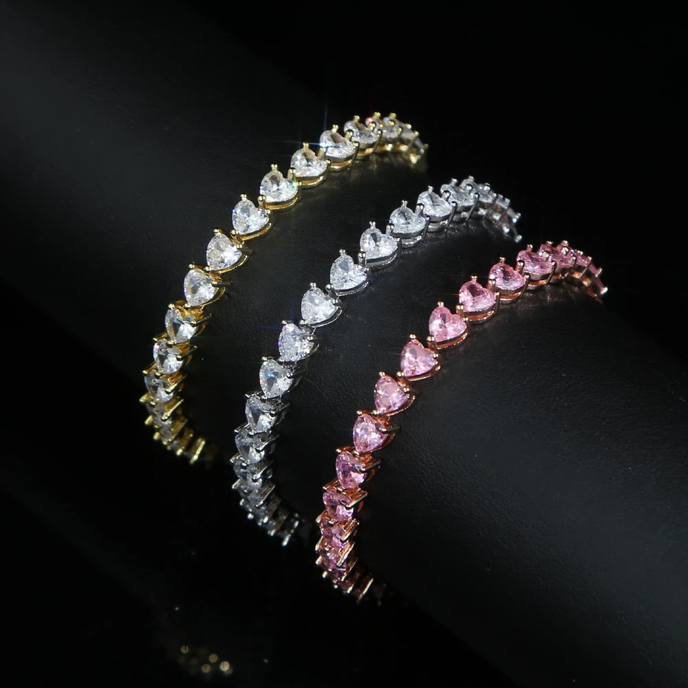 Heart Shaped Cubic Zirconia CZ Tennis Chain Bracelet For Men Boy Iced Out Bling 5A CZ Hip Hop Jewelry - Image 4