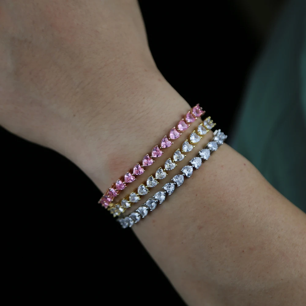 Heart Shaped Cubic Zirconia CZ Tennis Chain Bracelet For Men Boy Iced Out Bling 5A CZ Hip Hop Jewelry - Image 3