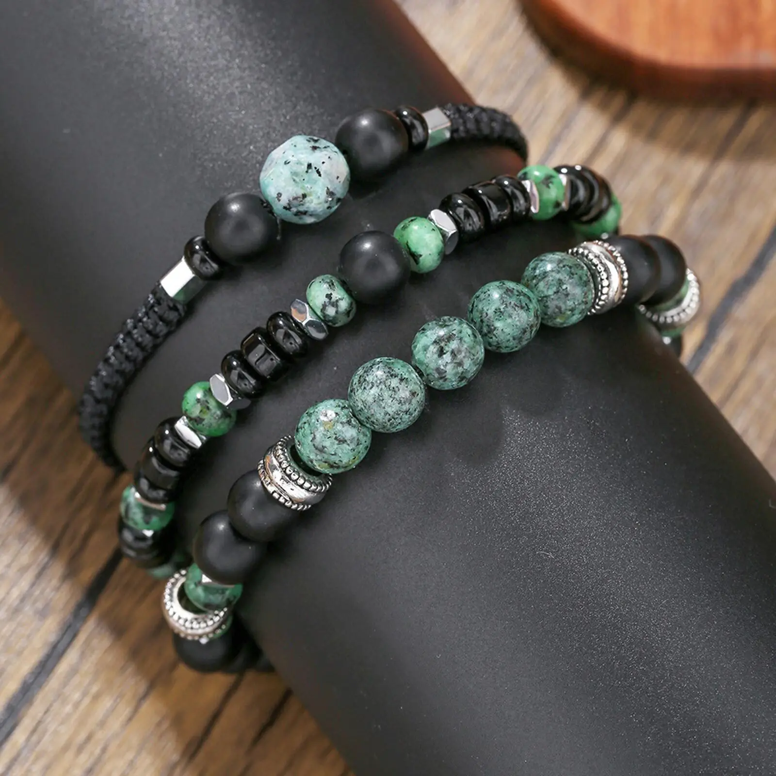 Ethnic Bead Bracelet for Men Boys,Layered African Pine Bead Wristband,Punk Jewelry Gift - Image 6
