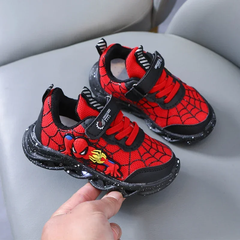 Spring Autumn Boys Spiderman Mesh Breathable Sport Shoes Disney LED Children's Sneakers Kids Casual Shoes Light Shoes for 0-6Y - Image 3