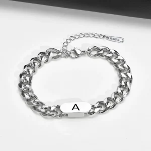 Initials Cuban Chain Bracelets for Men Boys,Alphabet A-Z 26 Letter Stainless Steel Chain Wristband Adjustable,Trend Jewelry Gift