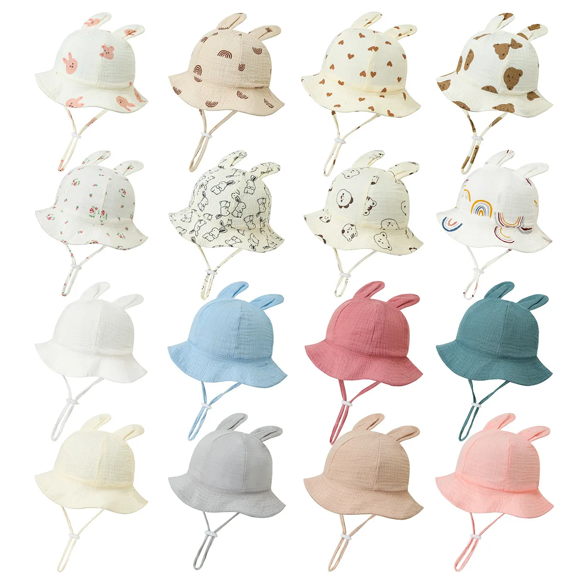 Spring Autumn Soft Baby Bunny Ear Bucket Hat Muslin Cotton Fisherman Hats Children Summer Toddler Boys Girls Panama Sun Caps Kid