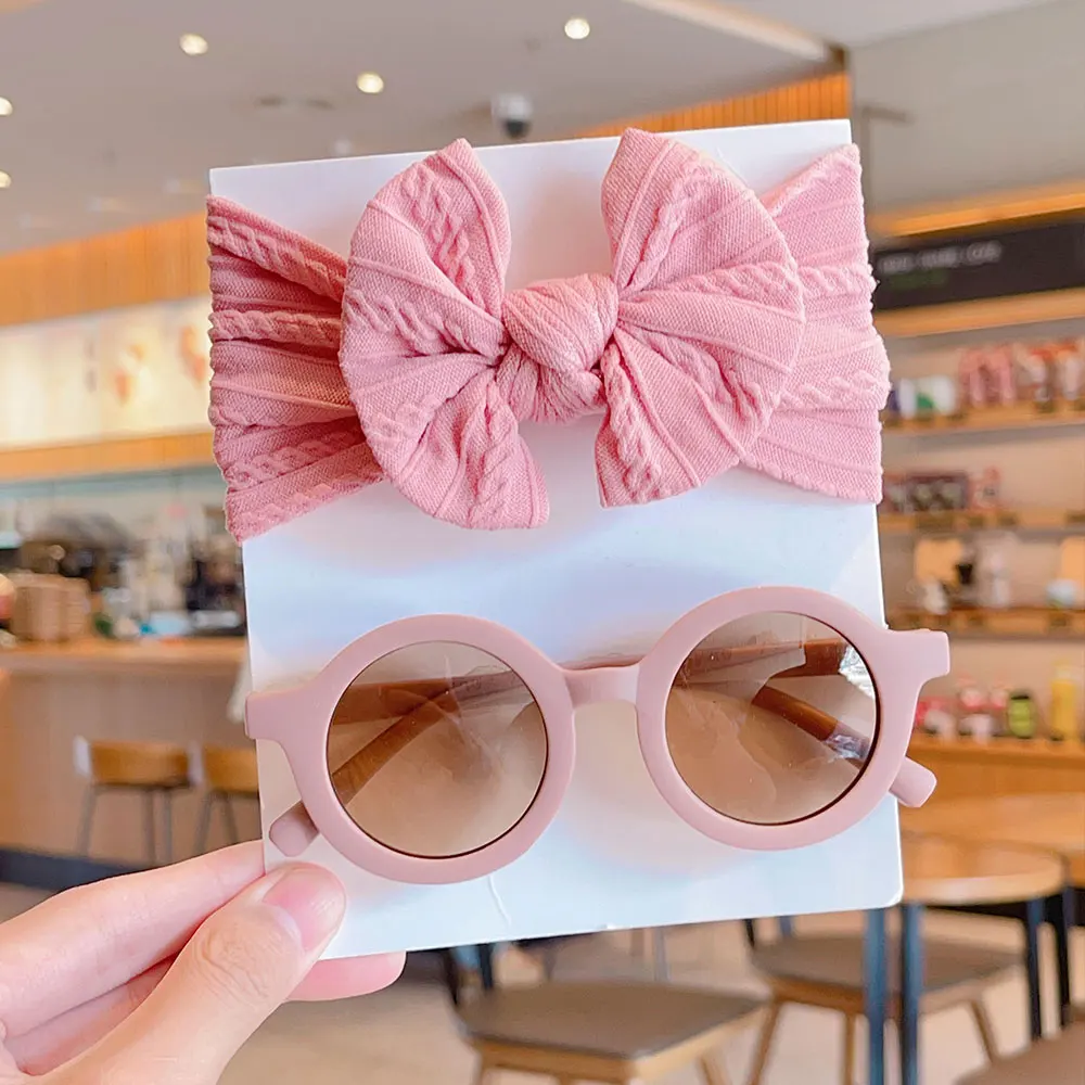 2/4Pcs New Baby Girls Boys Cute Solid Color 2 Style Bowknot Hairband Round Kids Children Fashion Glasses Eyewear Hair Accesso - Image 5