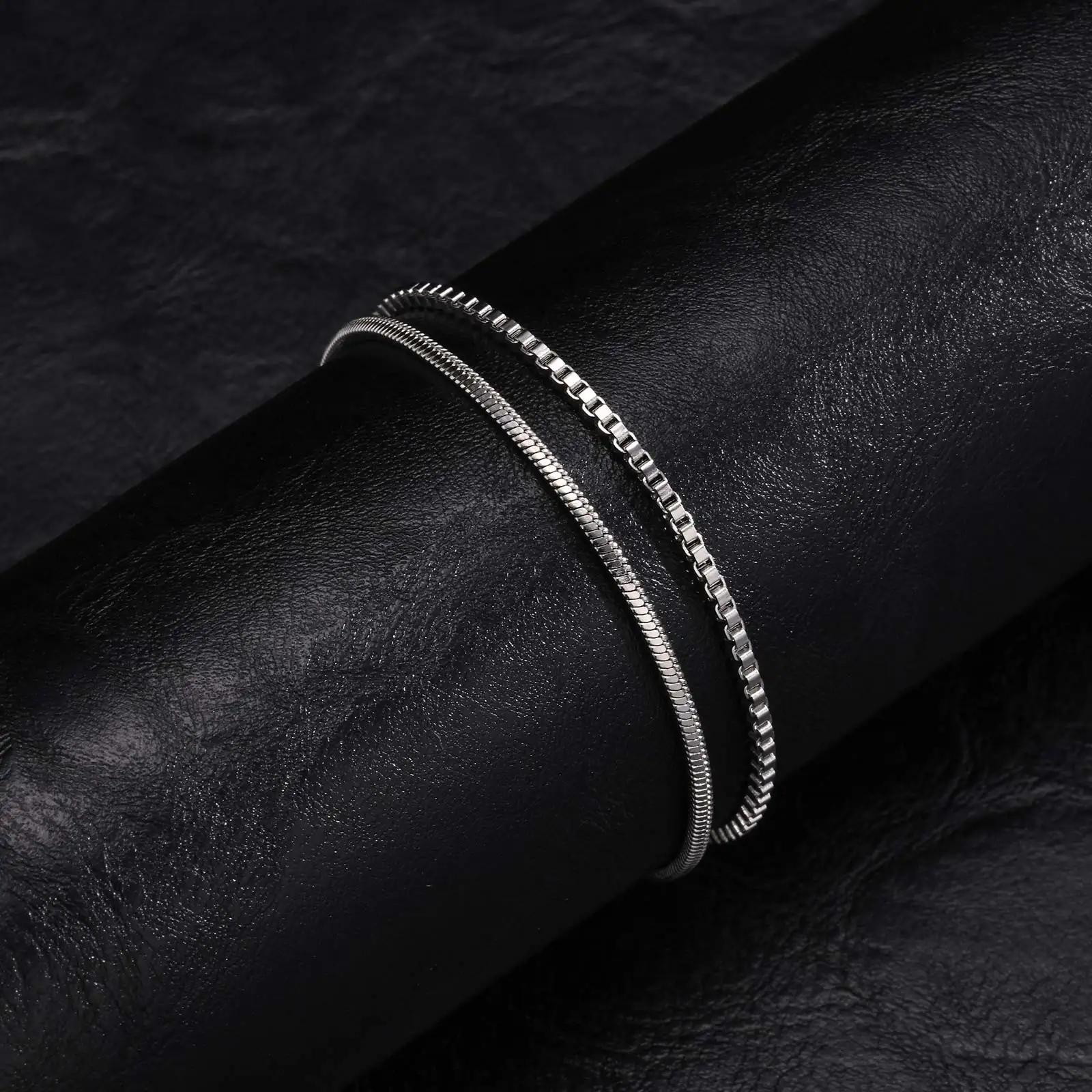 Vnox 2pcs/Set Cuban Figaro Rope Snake Chain Bracelet Set for Men Boys, Gold Black Sliver Color Stainless Steel Wristband Jewelry - Image 6