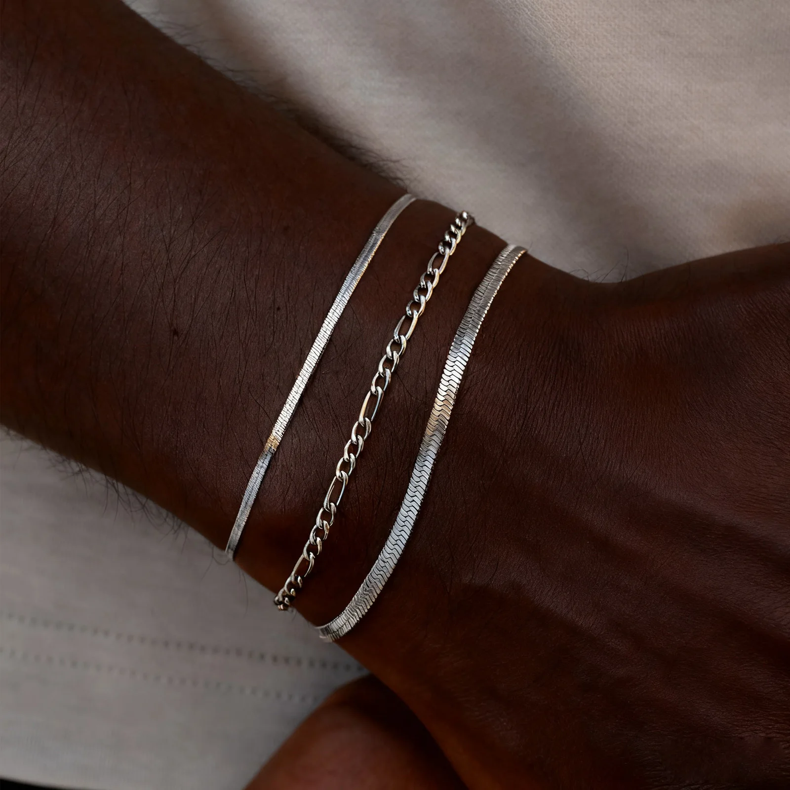 3pcs/set Minimalist Chain Bracelet for Men Boys,Stainless Steel Silver Color Chain Adjustable Wristband,Simple Jewelry Set Gift