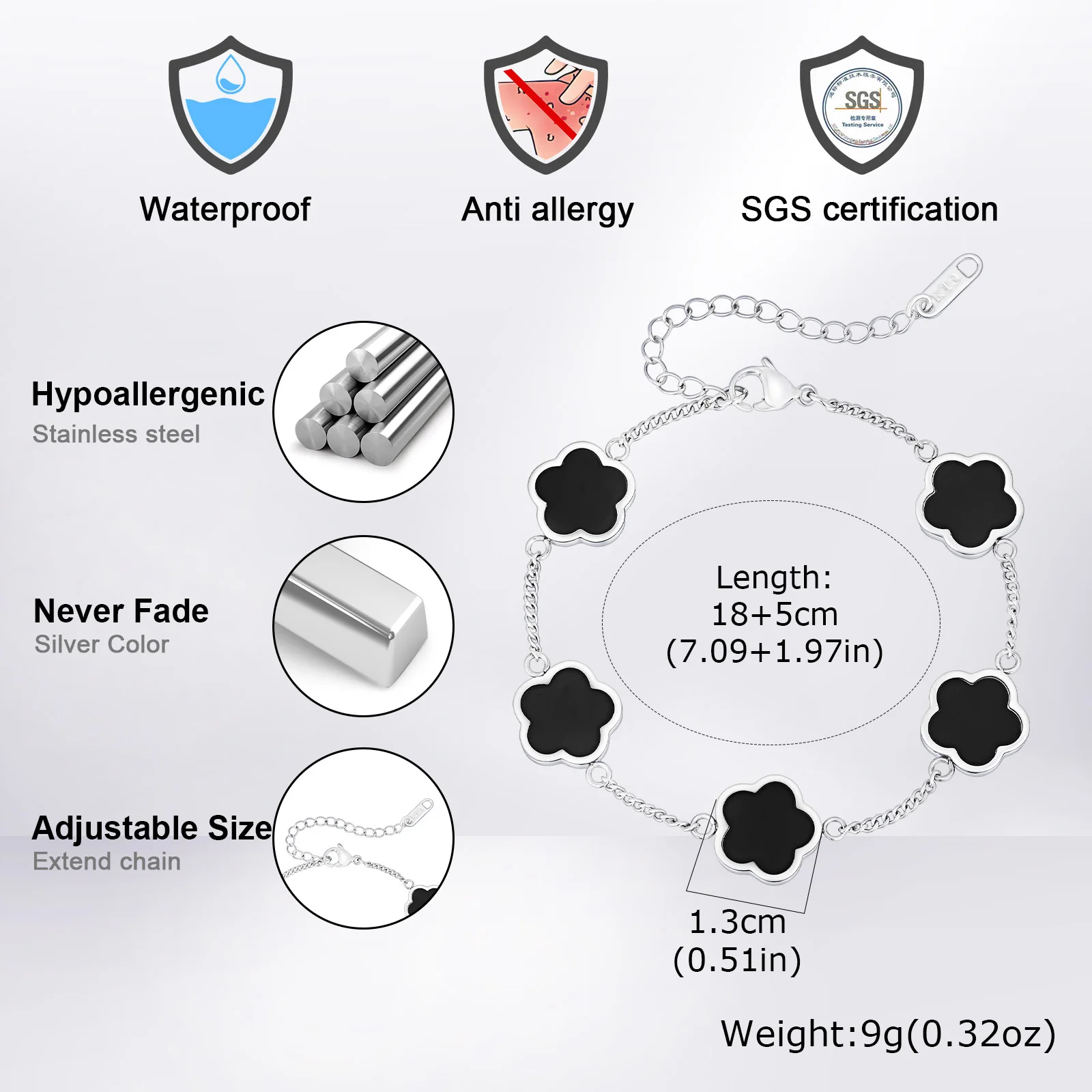 Stylish Five Leaf Bracelet for Men Boys,Waterproof Stainless Steel Flower Wristband,Birthday Party Anniversary Gift - Image 5