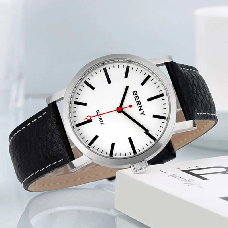 BERNY Men Trackway Watch Quartz Clock Male Leather Strap Fashion Trackroad Wristwatch Waterproof mens watches top brand luxury - Image 4