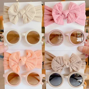 2/4Pcs New Baby Girls Boys Cute Solid Color 2 Style Bowknot Hairband Round Kids Children Fashion Glasses Eyewear Hair Accesso