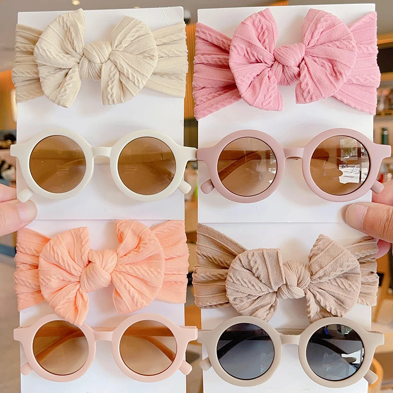 2/4Pcs New Baby Girls Boys Cute Solid Color 2 Style Bowknot Hairband Round Kids Children Fashion Glasses Eyewear Hair Accesso