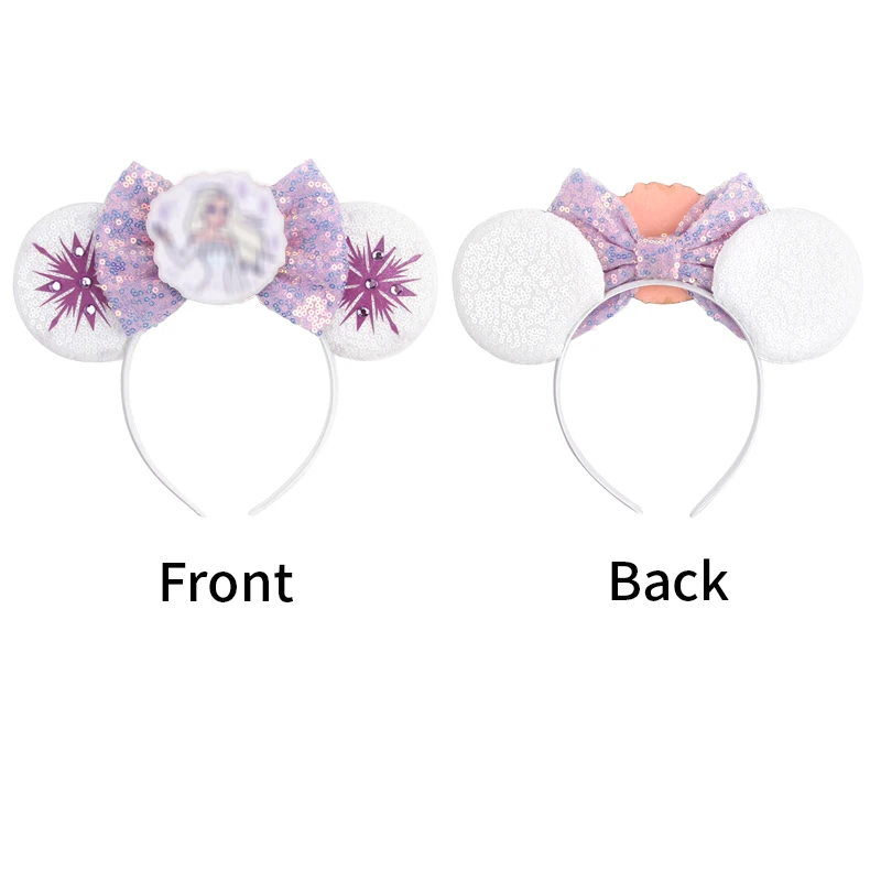 NEW Frozen Snowflake Mouse Ears Headband Girls Boys Sequin 5"Bow Hairband Christmas Festival Party Cosplay Hair Accessories - Image 3
