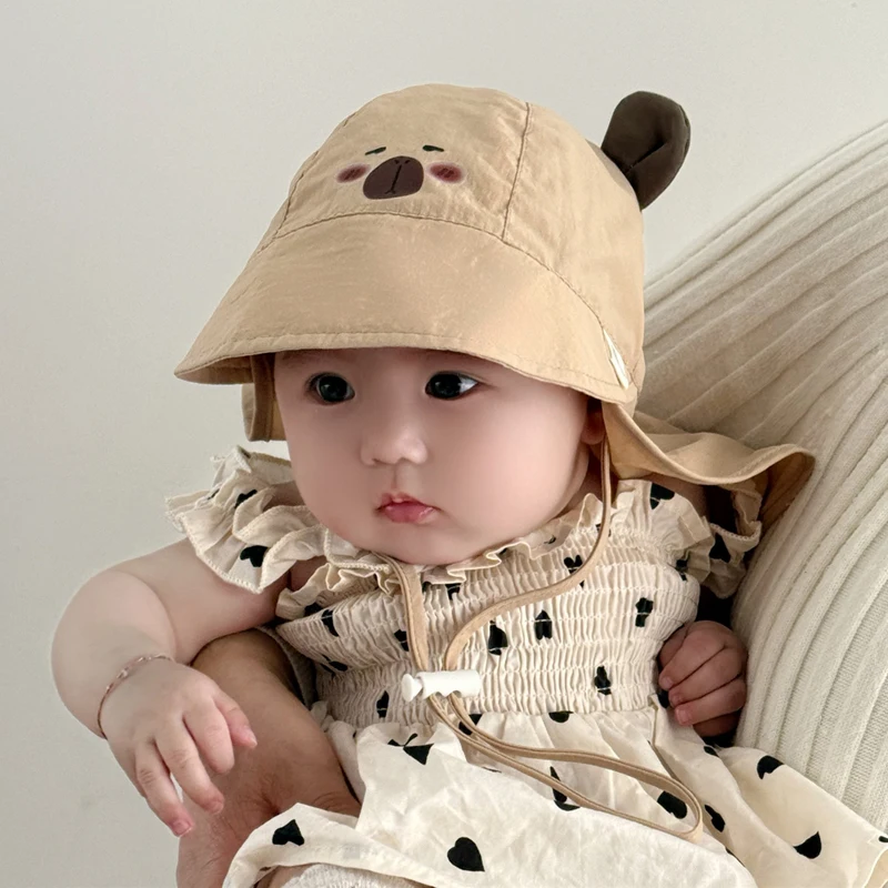 Cute Baby Summer Hat with Shawl Cartoon Kids Sun Hats for Girls Boys Neck Protection Baby Baseball Cap Children Panama Hat 3-12M - Image 3