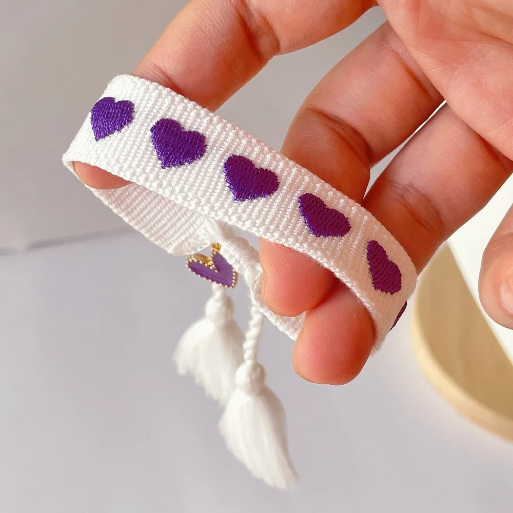 Woven Concert Bracelets with Purple Hearts, Lettering SPRING DAY, BOY WITH LUV. Jewelry Gift for You and your loved ones - Image 6