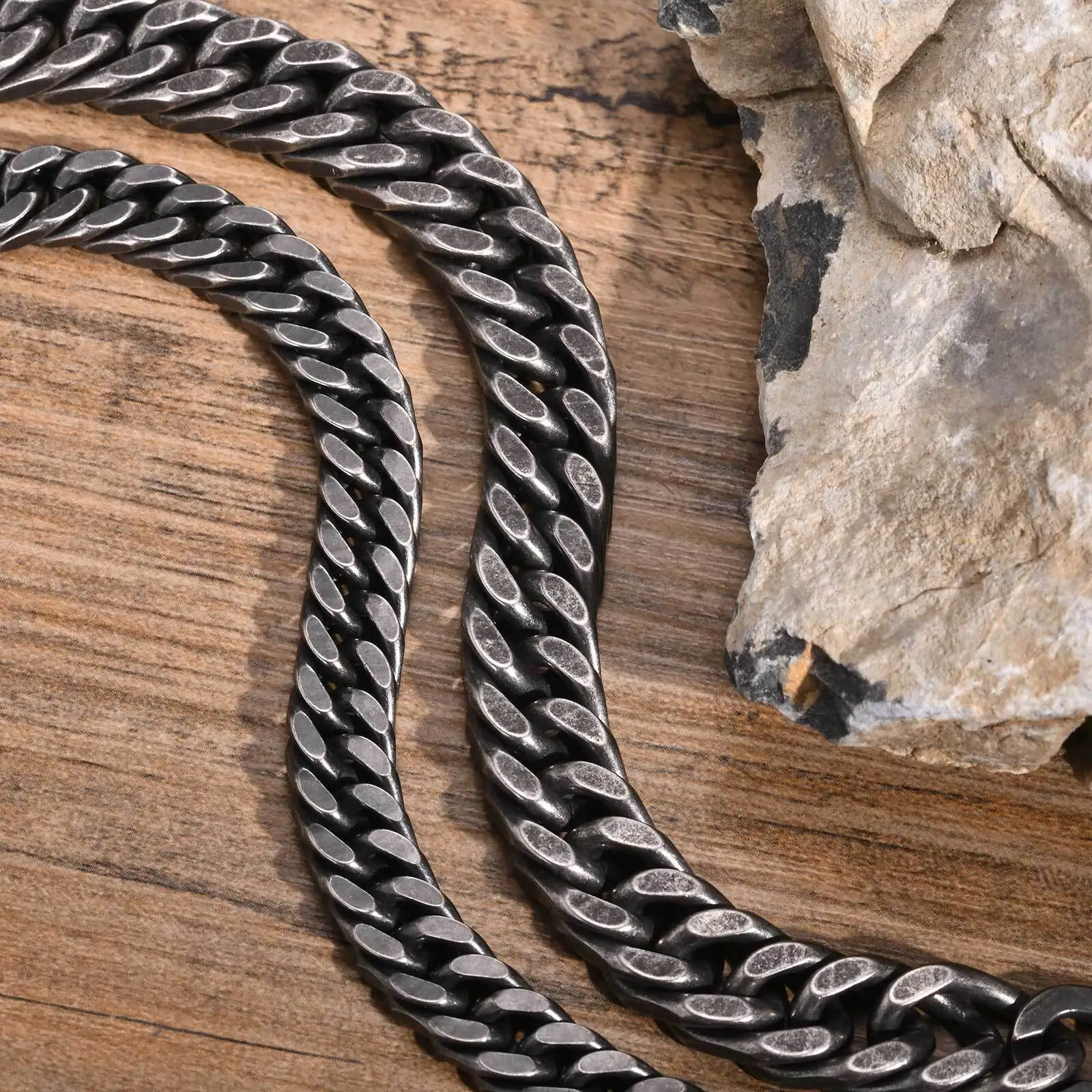 Vnox Thick Heavy Stainless Steel Cuban Chain Bracelets for Men Boys, Oxidized Antique Metal Miami Curb Link Wristband Jewelry - Image 6