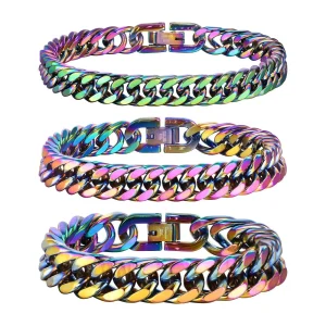 Colorful Cuban Chain Bracelets for Men Boys,Stainless Steel Links Wristband,Classic Hip Hop Jewelry Gifts