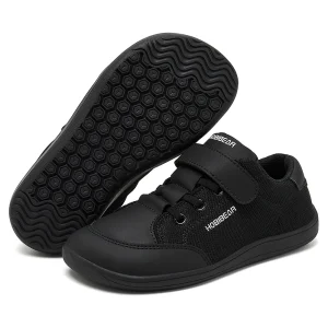 HOBIBEAR Kids Wide Toe Barefoot Shoes Boys Girls Minimalist Sneakers Lightweight Hook Loop Mesh Artificial Leather Shoes