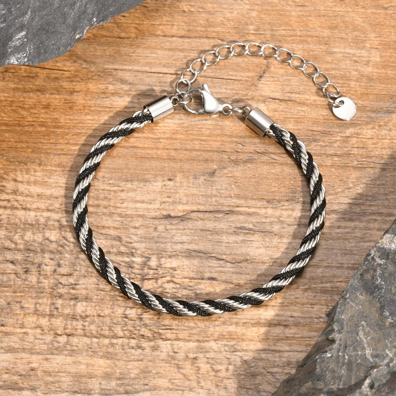 Two Tone Chain Bracelets for Men Boys,Adjustable Stainless Steel Twisted Rope Links Wristband,Stylish Jewelry Gifts - Image 6