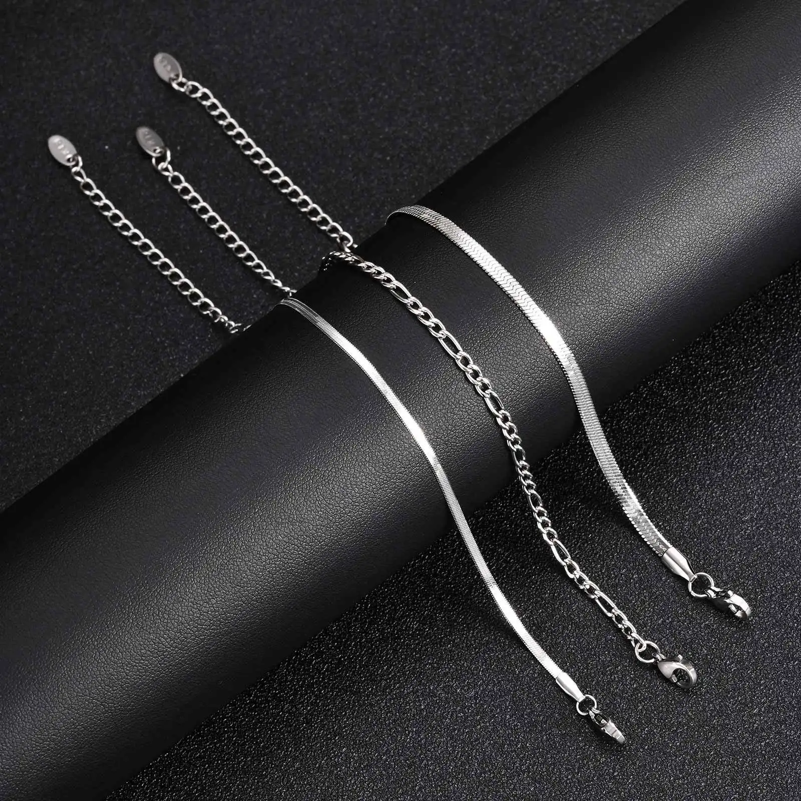 3pcs/set Minimalist Chain Bracelet for Men Boys,Stainless Steel Silver Color Chain Adjustable Wristband,Simple Jewelry Set Gift - Image 5