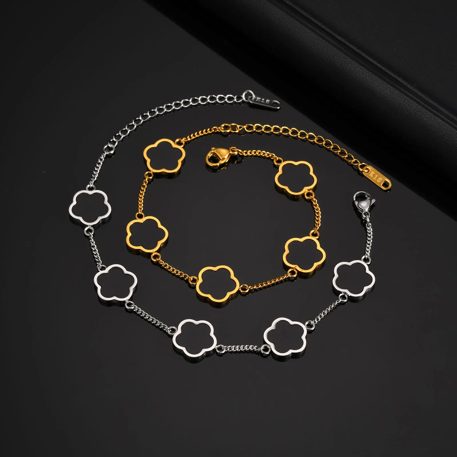 Stylish Five Leaf Bracelet for Men Boys,Waterproof Stainless Steel Flower Wristband,Birthday Party Anniversary Gift - Image 3