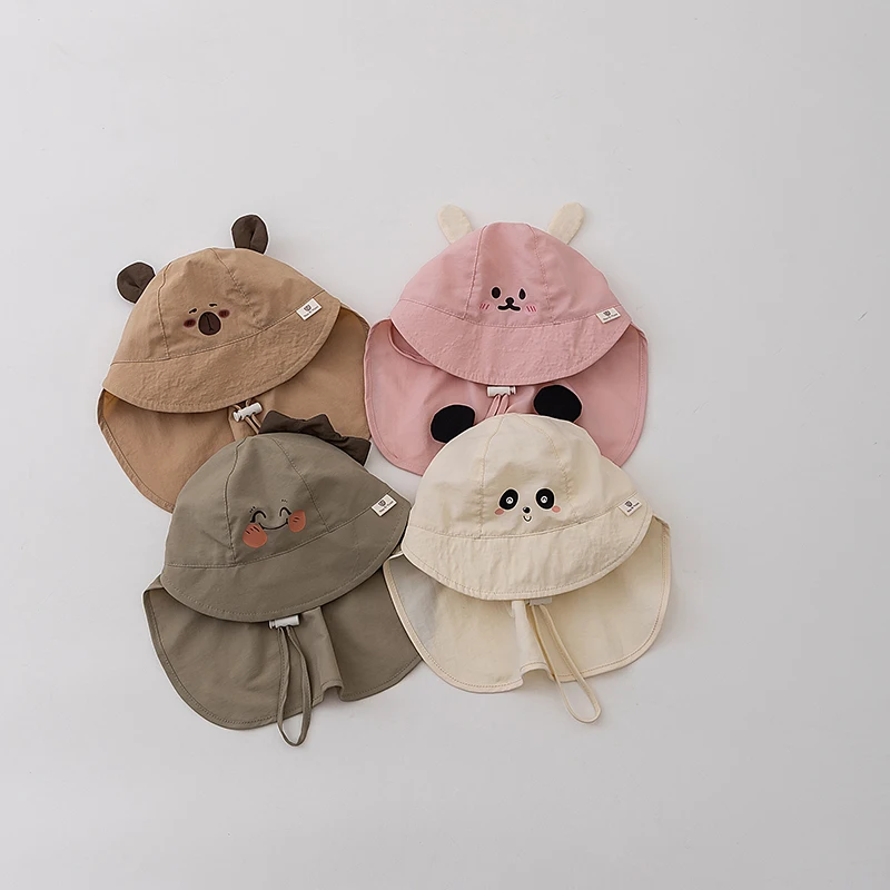 Cute Baby Summer Hat with Shawl Cartoon Kids Sun Hats for Girls Boys Neck Protection Baby Baseball Cap Children Panama Hat 3-12M - Image 6