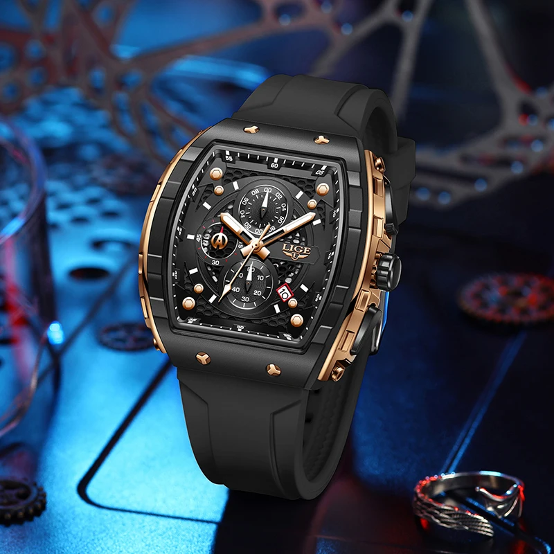 LIGE Man Watch Fashion Luxury Waterproof Silicone Strap Quartz Men's Watches Luminous Sports Auto Date Chronograph Simple Clocks - Image 4