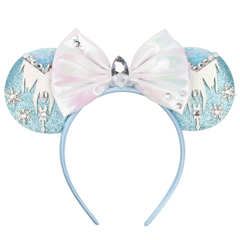 NEW Frozen Snowflake Mouse Ears Headband Girls Boys Sequin 5"Bow Hairband Christmas Festival Party Cosplay Hair Accessories