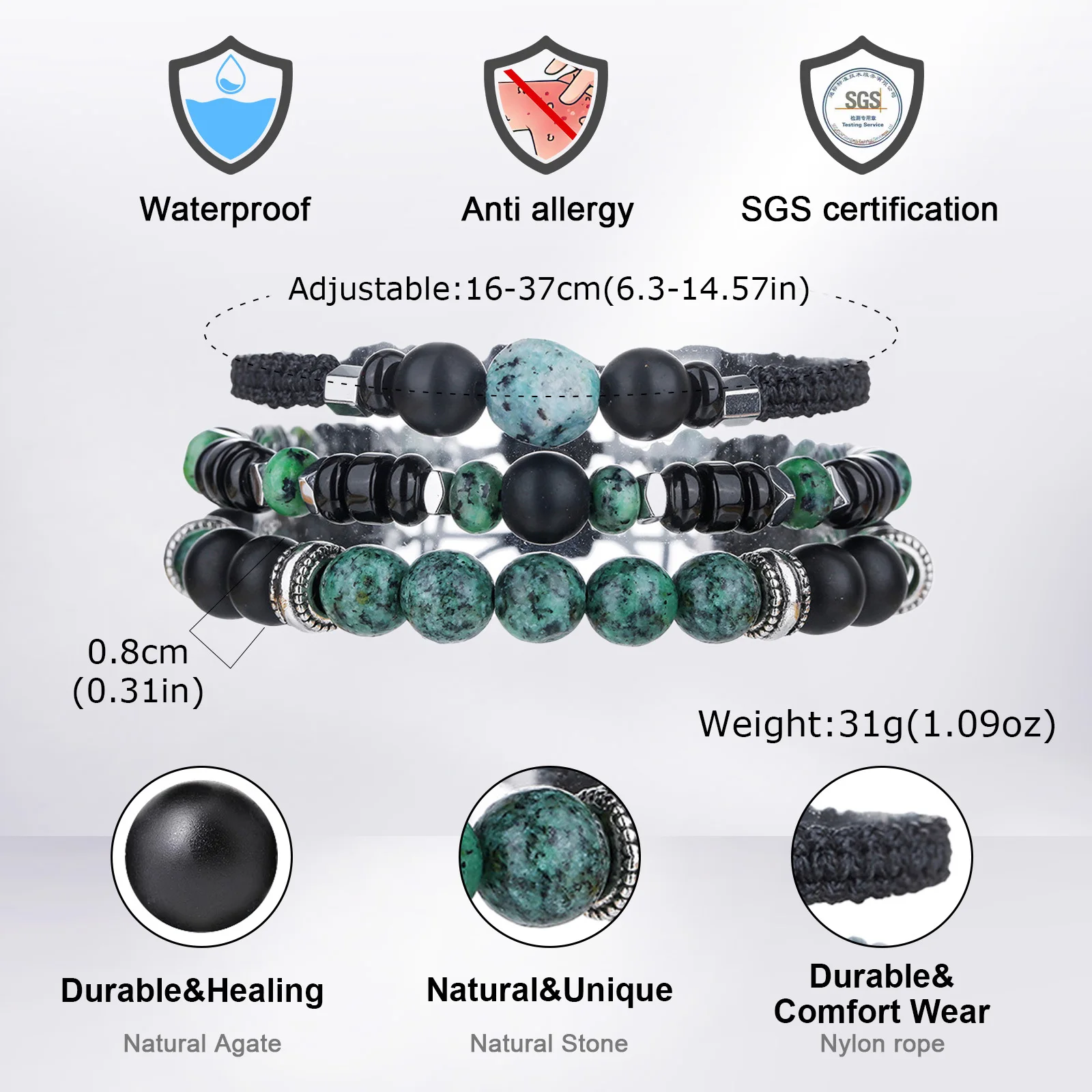 Ethnic Bead Bracelet for Men Boys,Layered African Pine Bead Wristband,Punk Jewelry Gift - Image 4