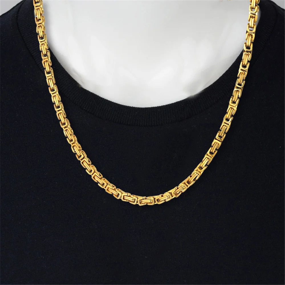 Gold Color Stainless Steel 4mm Byzantine Link Chain Bracelets Necklace For Women Men Fashion Party Wedding Jewelry Sets Gifts - Image 2