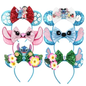 1pc Disneyland Dumbo Mickey Ears Headband Stitch Sequin Bow Hairband Girls Boys Festival Party Cosplay DIY Hair Accessories