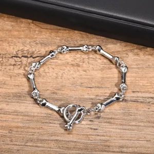 Bone Chain Link Bracelets for Men Boys,22CM Metal Chain Wristband with OT Buckle,New Hiphop Jewelry Anniversary Birthday Gifts