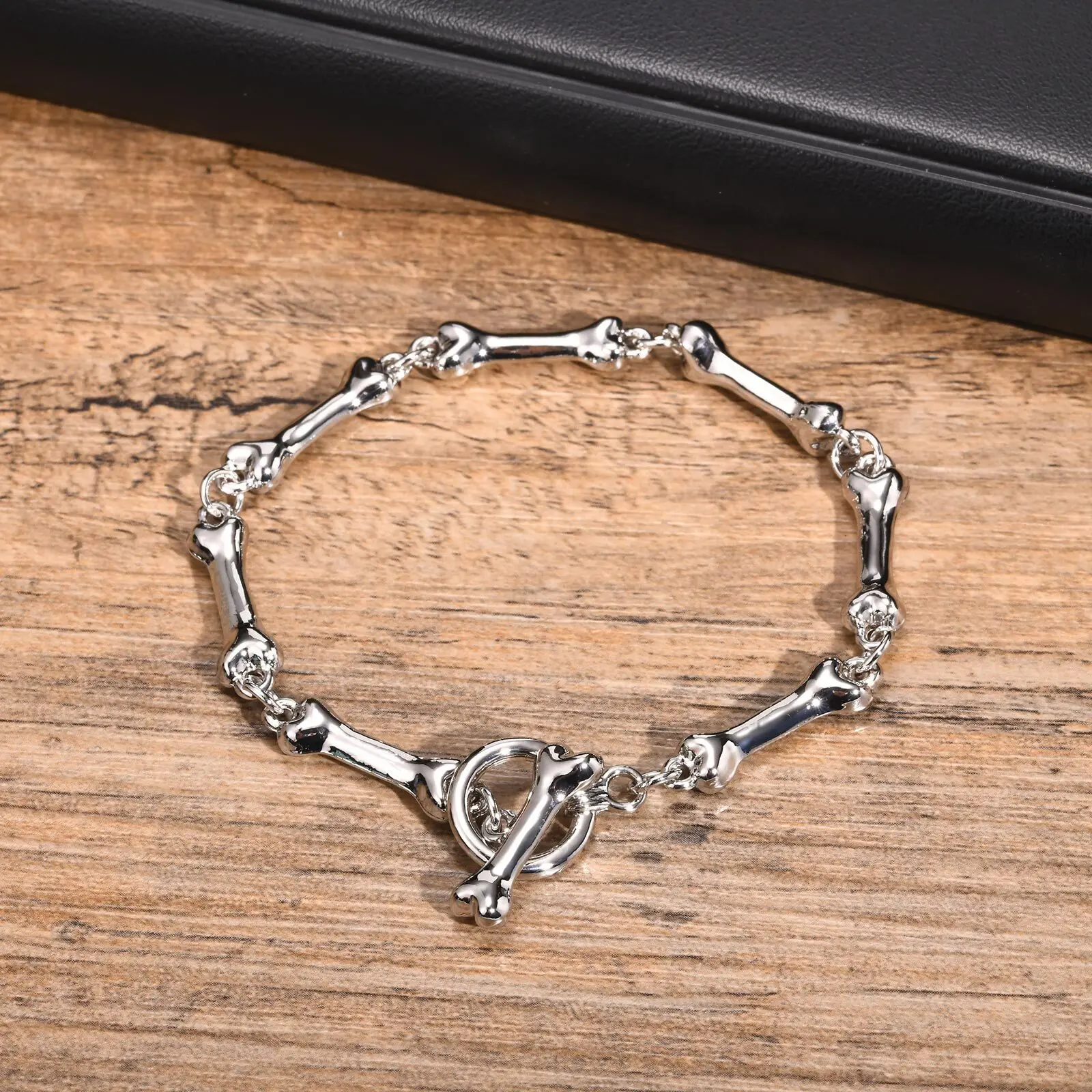 Bone Chain Link Bracelets for Men Boys,22CM Metal Chain Wristband with OT Buckle,New Hiphop Jewelry Anniversary Birthday Gifts