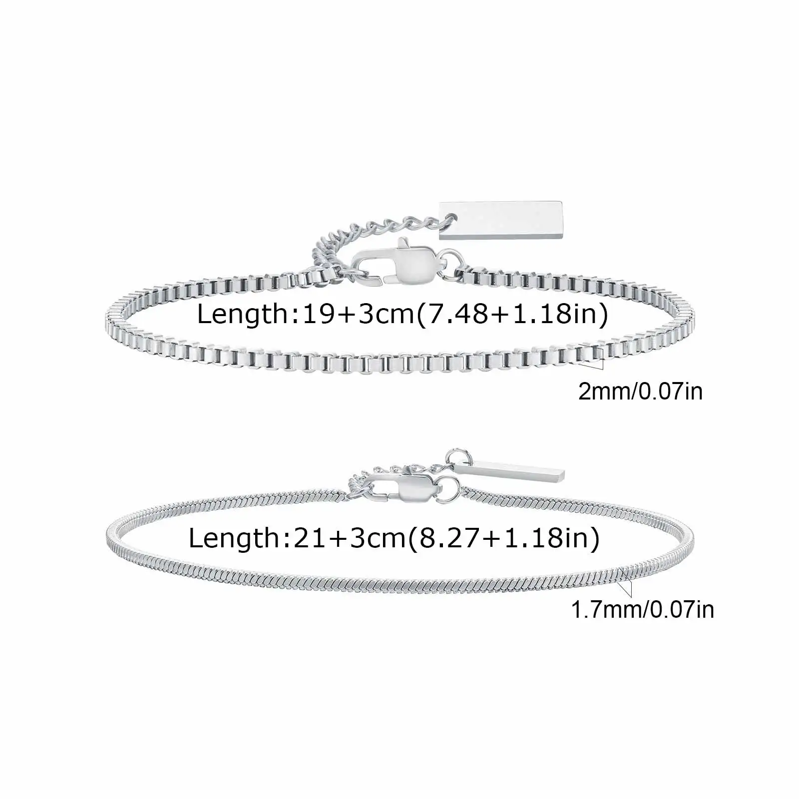 Vnox 2pcs/Set Cuban Figaro Rope Snake Chain Bracelet Set for Men Boys, Gold Black Sliver Color Stainless Steel Wristband Jewelry - Image 5