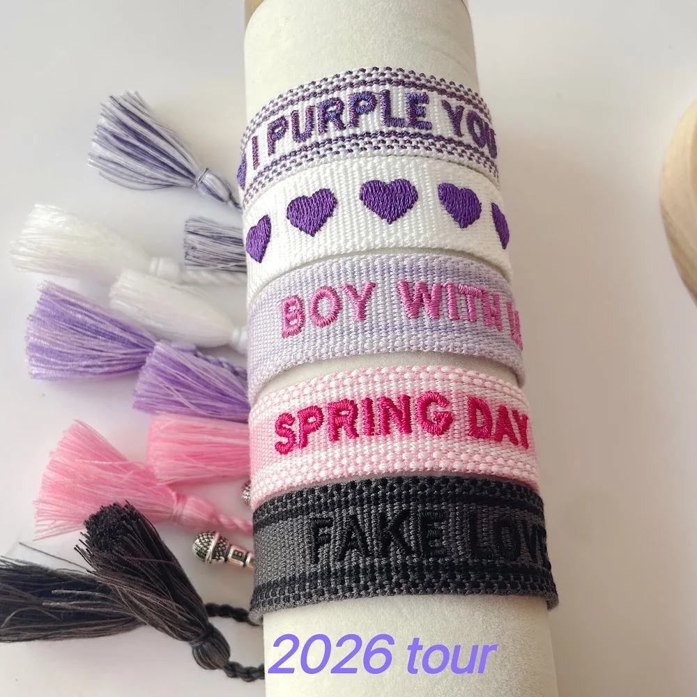 Woven Concert Bracelets with Purple Hearts, Lettering SPRING DAY, BOY WITH LUV. Jewelry Gift for You and your loved ones - Image 4