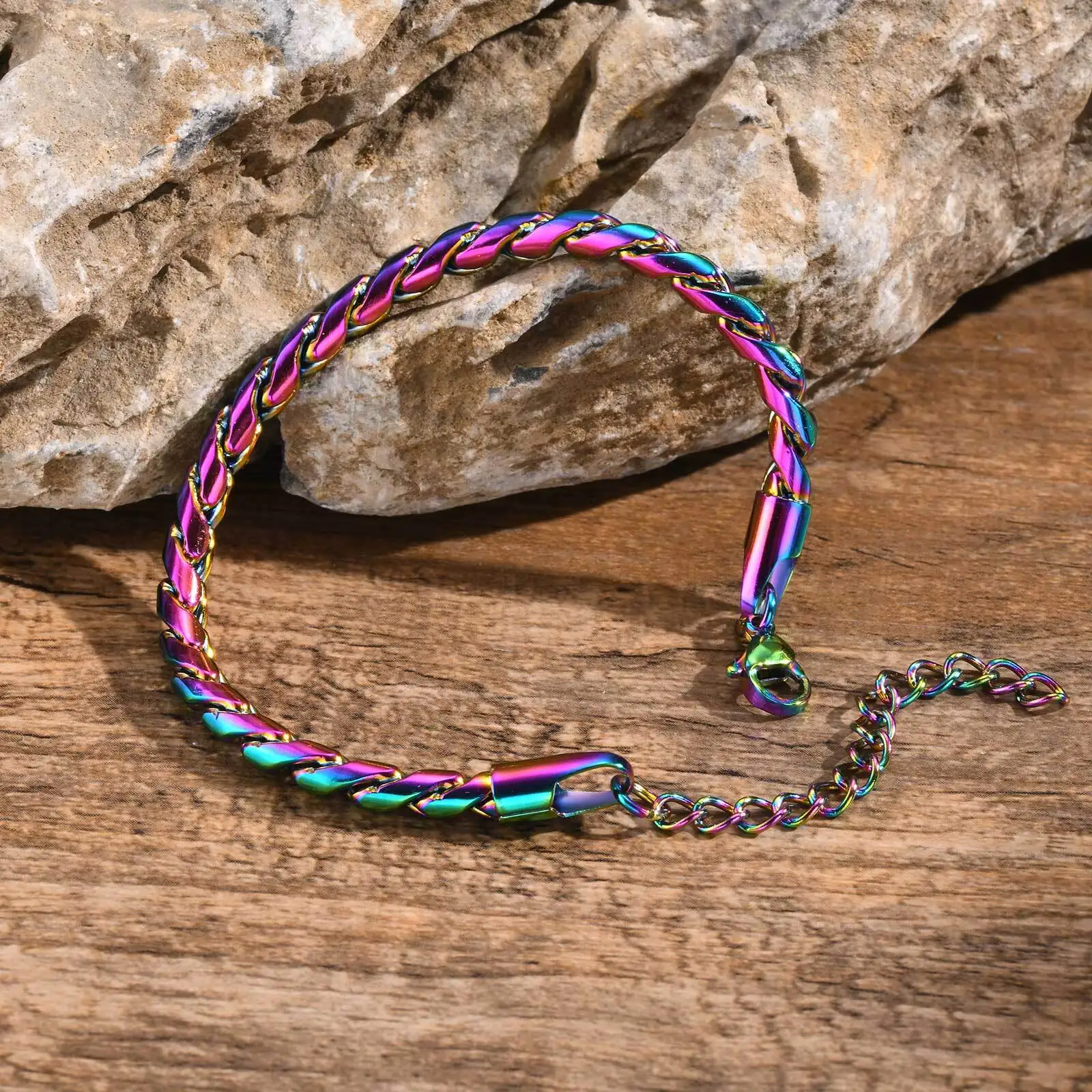 Vnox Colored Stainless Steel Handmade Snake Chain Bracelets for Men Boys,Adjustable Simple Metal Link Wristband, Hippie Jewelry - Image 6