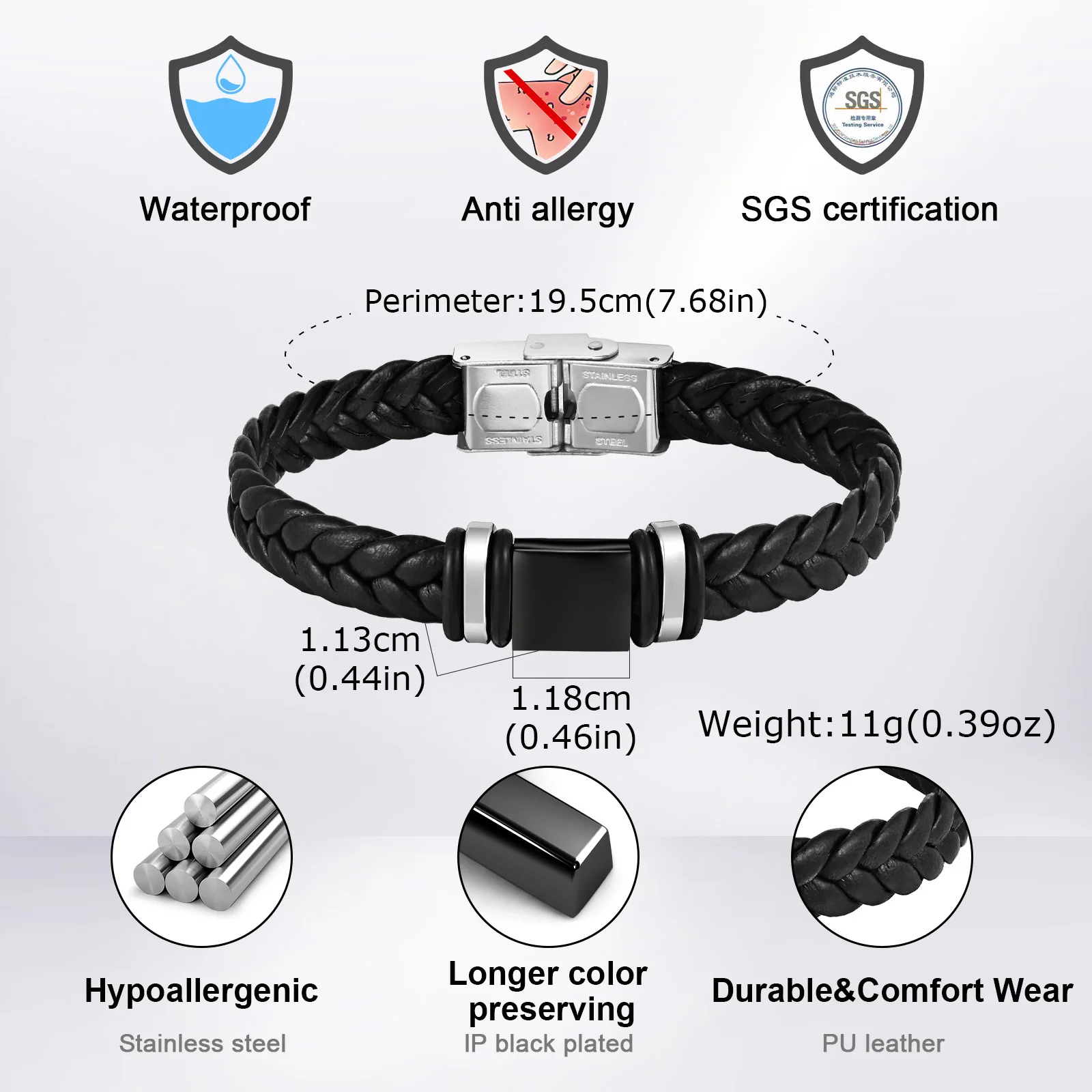 Initials Leather Bracelet for Men Boys,Stainless Steel A-Z 26 Letter Charm Woven Wristband,Casual Jewelry Gift to Father Husband - Image 4