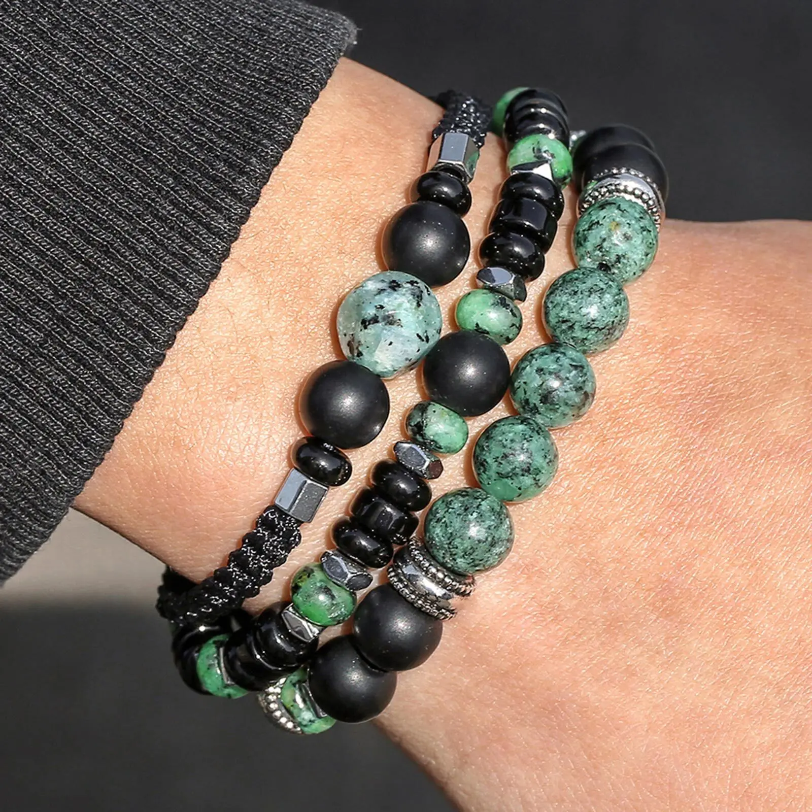 Ethnic Bead Bracelet for Men Boys,Layered African Pine Bead Wristband,Punk Jewelry Gift - Image 3