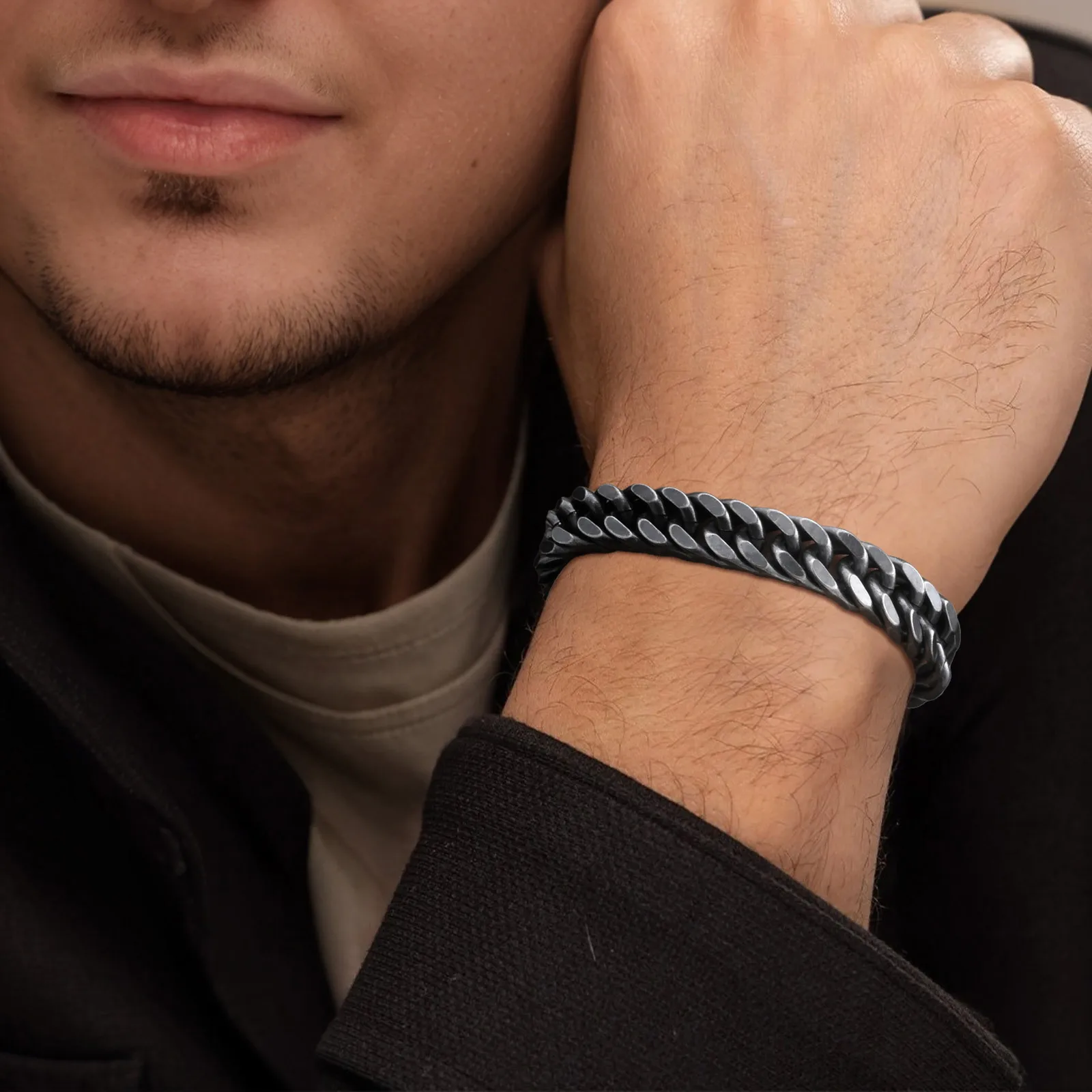 Vnox Thick Heavy Stainless Steel Cuban Chain Bracelets for Men Boys, Oxidized Antique Metal Miami Curb Link Wristband Jewelry - Image 2