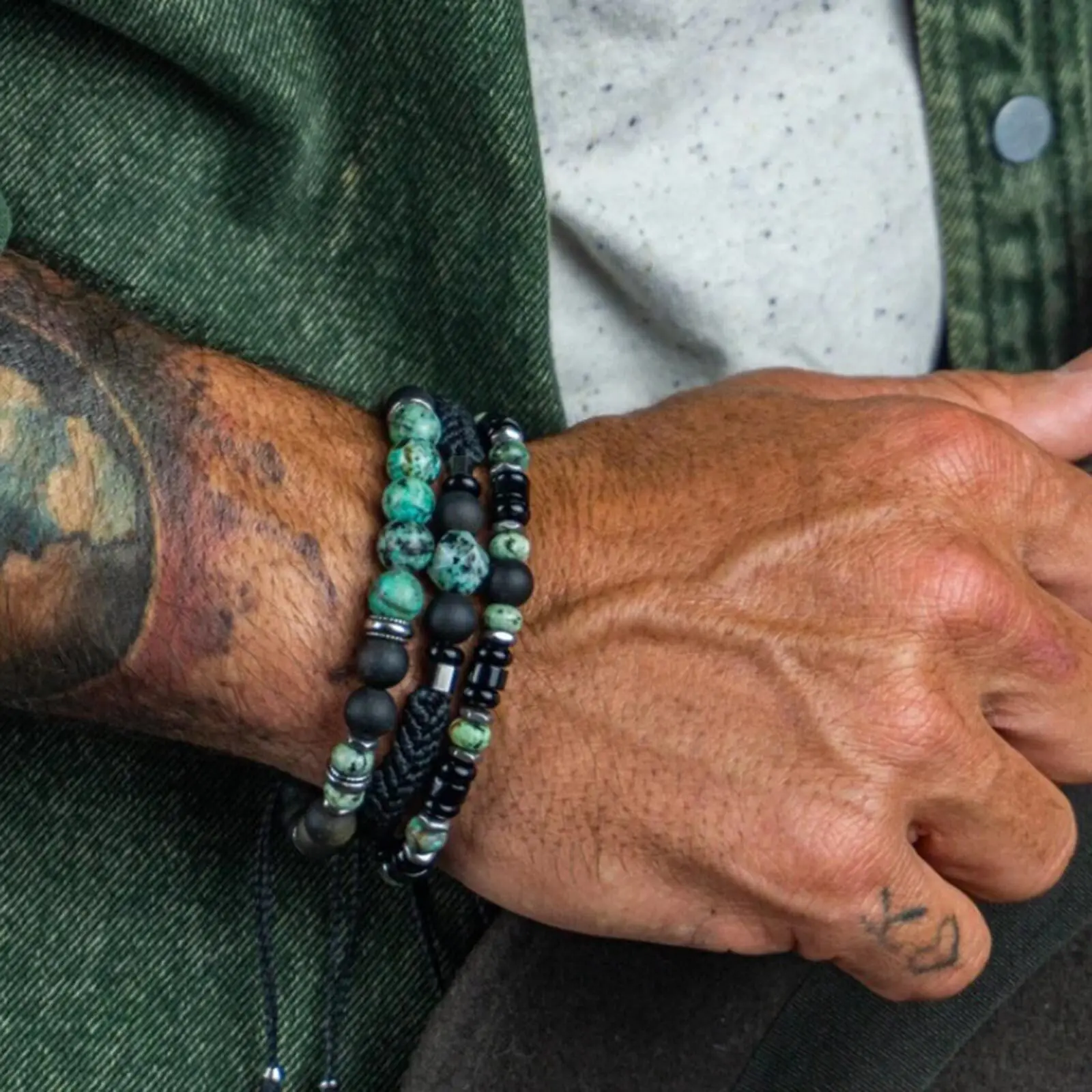 Ethnic Bead Bracelet for Men Boys,Layered African Pine Bead Wristband,Punk Jewelry Gift