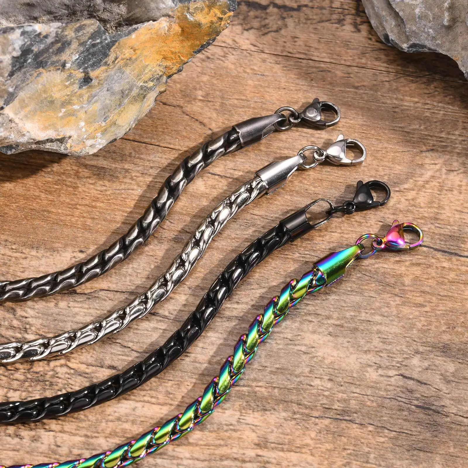 Vnox Colored Stainless Steel Handmade Snake Chain Bracelets for Men Boys,Adjustable Simple Metal Link Wristband, Hippie Jewelry - Image 4
