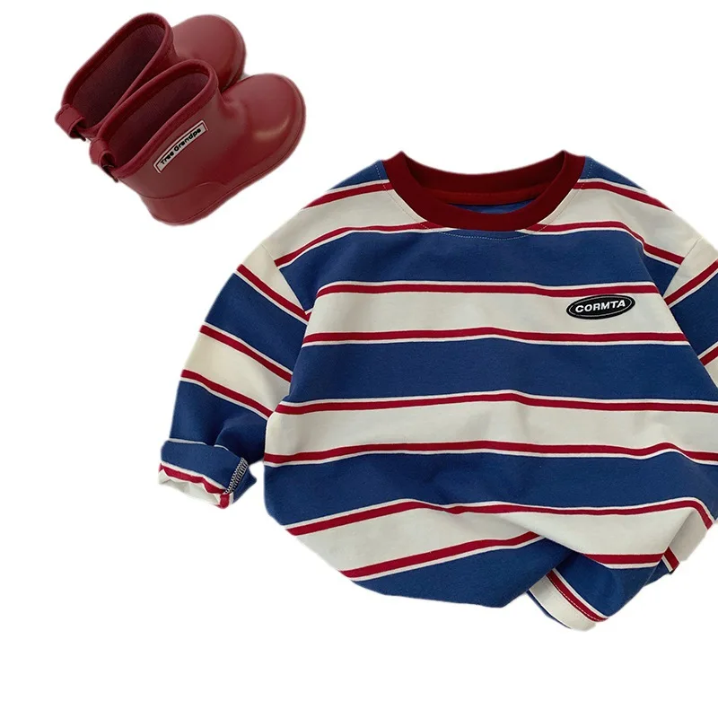 2-7Y autumn Children Clothes For Baby Girl Boys T-shirt Stripe Cotton Long Sleeves Shirts Teen Hoodie Bottoming Shirt Kids Tops - Image 5