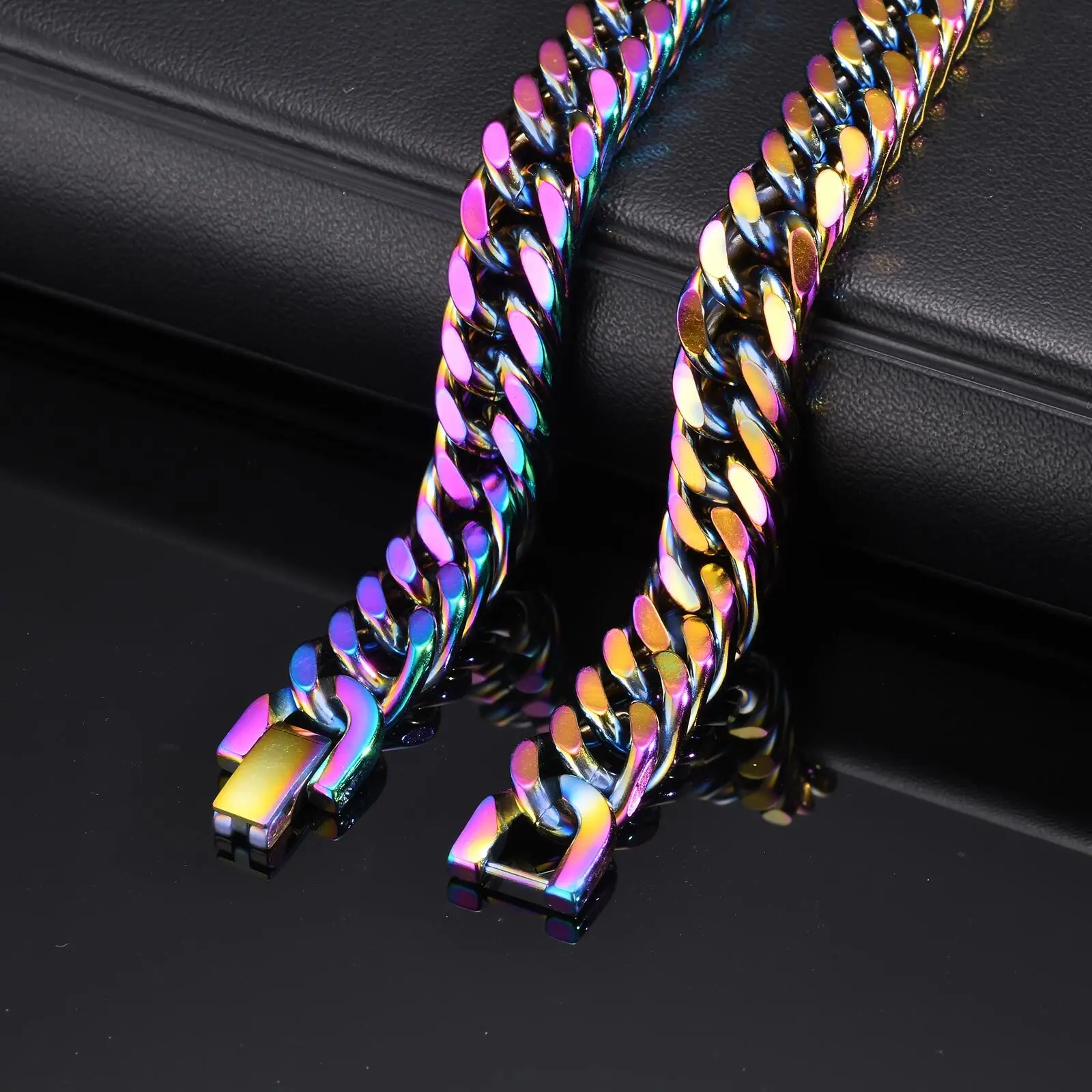 Colorful Cuban Chain Bracelets for Men Boys,Stainless Steel Links Wristband,Classic Hip Hop Jewelry Gifts - Image 6