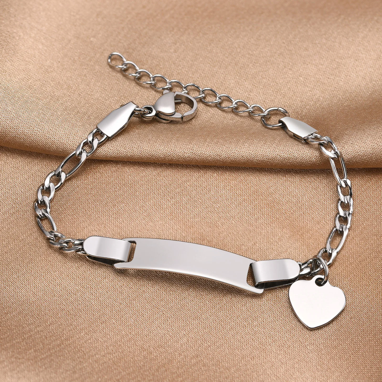 Vnox Customize Baby Name Bracelets for Girls Boys ,Custom Name Birth Date Bangle,Stainless Steel Heart Charm Bracelet Gift - Image 6