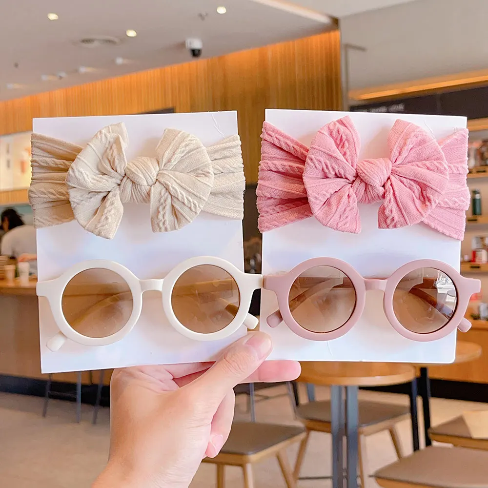 2/4Pcs New Baby Girls Boys Cute Solid Color 2 Style Bowknot Hairband Round Kids Children Fashion Glasses Eyewear Hair Accesso - Image 3