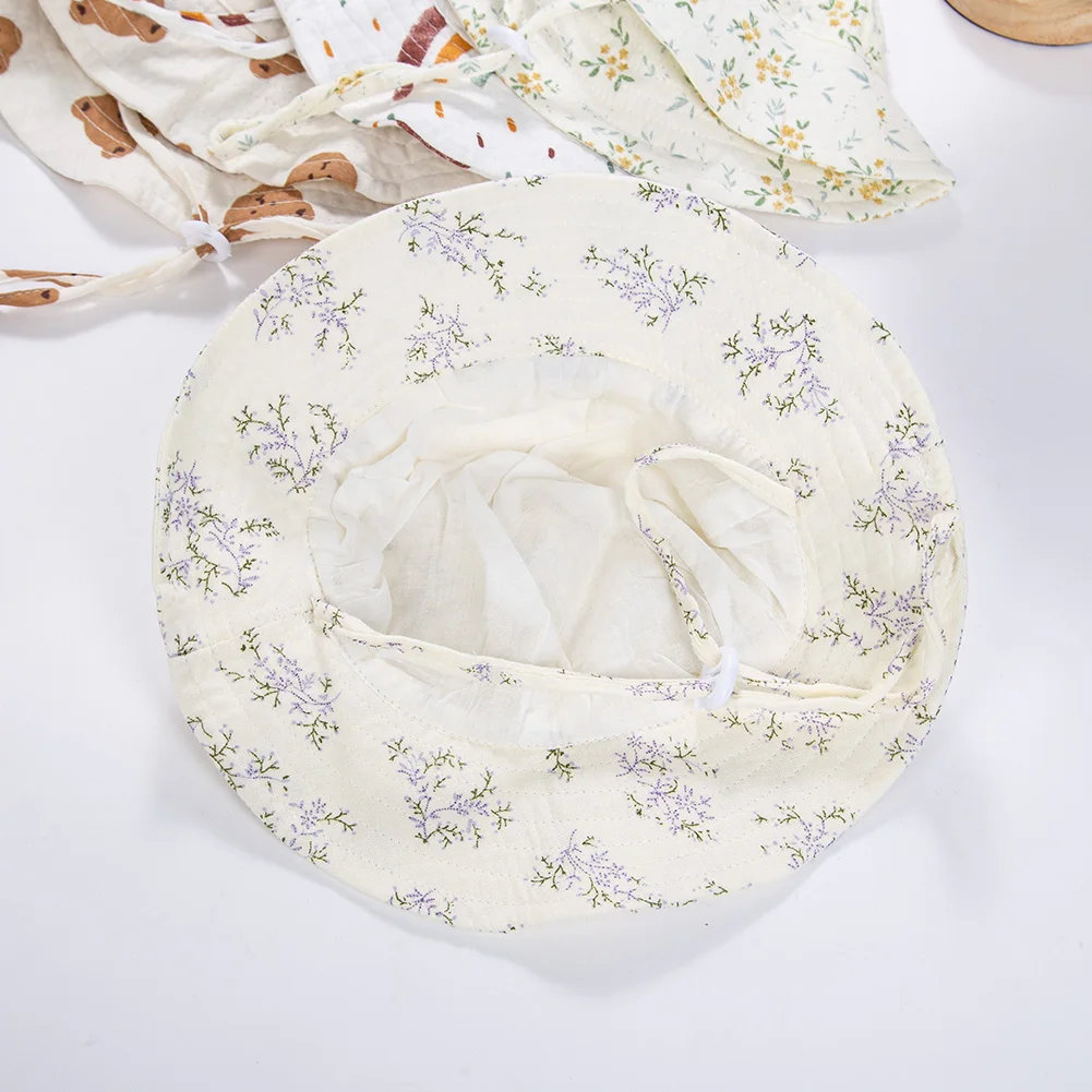 Floral Print Baby Bucket Hats Adjustable Solid Caps for Infant Boys Girls Sunscreen Outdoor Beanies Beach Fishing Headwraps - Image 2