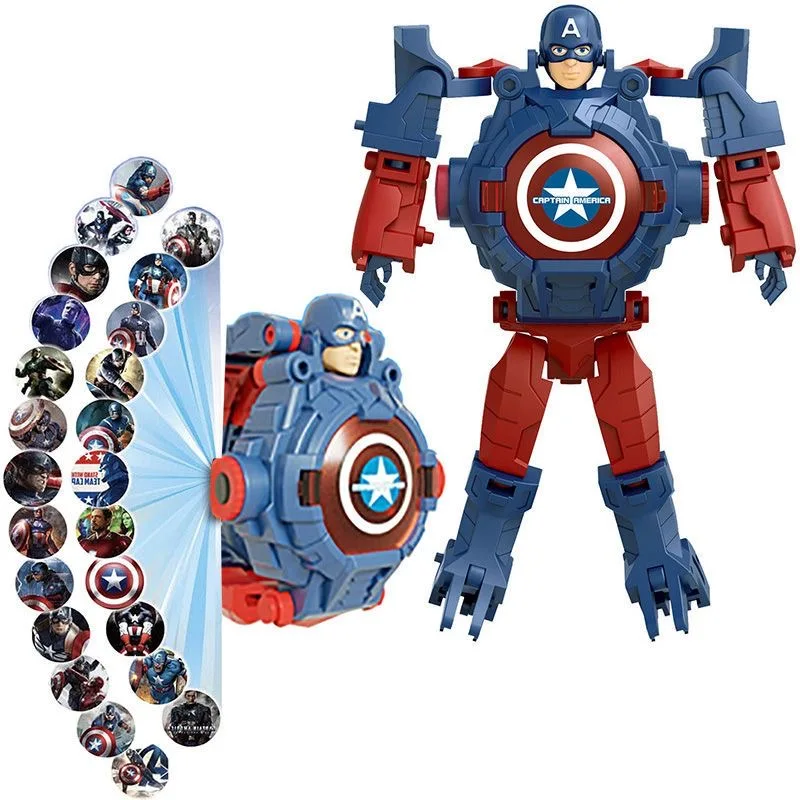 Children Watches Spiderman 24 Projection Patterns Toys for Boy Deformation Robot Projection Electronic Clock Kids Christmas Gift - Image 2