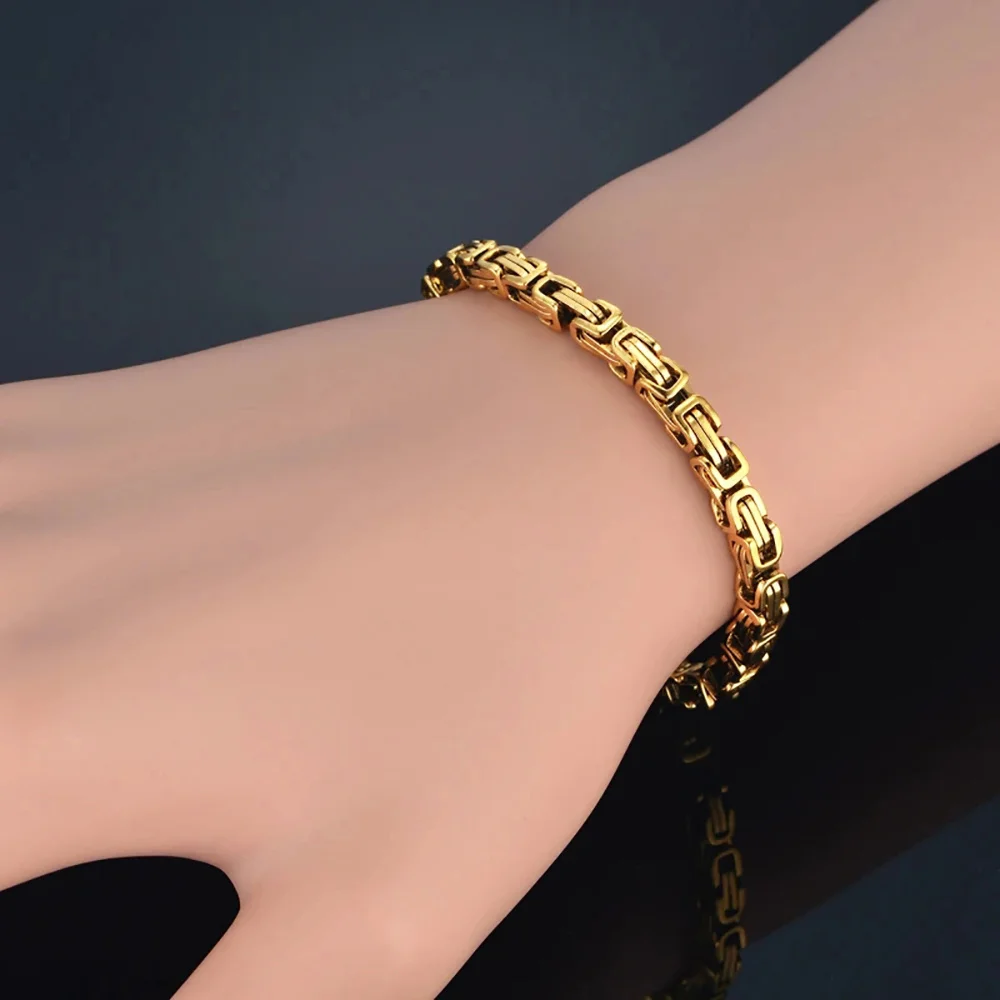 Gold Color Stainless Steel 4mm Byzantine Link Chain Bracelets Necklace For Women Men Fashion Party Wedding Jewelry Sets Gifts - Image 4