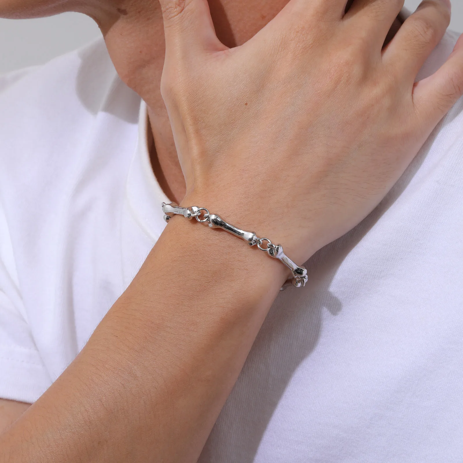 Bone Chain Link Bracelets for Men Boys,22CM Metal Chain Wristband with OT Buckle,New Hiphop Jewelry Anniversary Birthday Gifts - Image 2