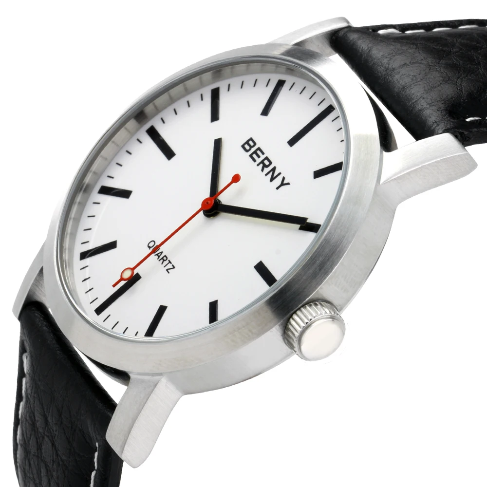 BERNY Men Trackway Watch Quartz Clock Male Leather Strap Fashion Trackroad Wristwatch Waterproof mens watches top brand luxury - Image 2