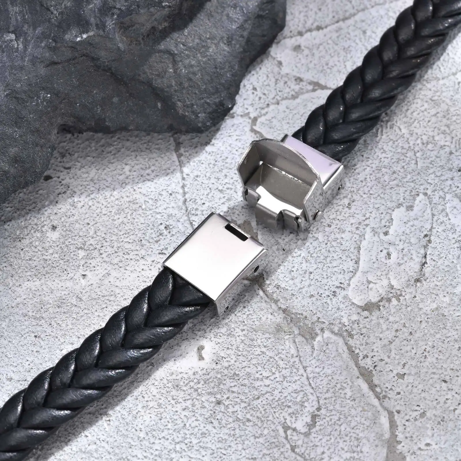 Initials Leather Bracelet for Men Boys,Stainless Steel A-Z 26 Letter Charm Woven Wristband,Casual Jewelry Gift to Father Husband - Image 5