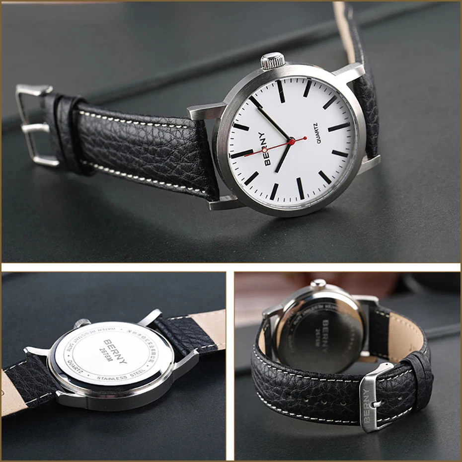 BERNY Men Trackway Watch Quartz Clock Male Leather Strap Fashion Trackroad Wristwatch Waterproof mens watches top brand luxury - Image 6