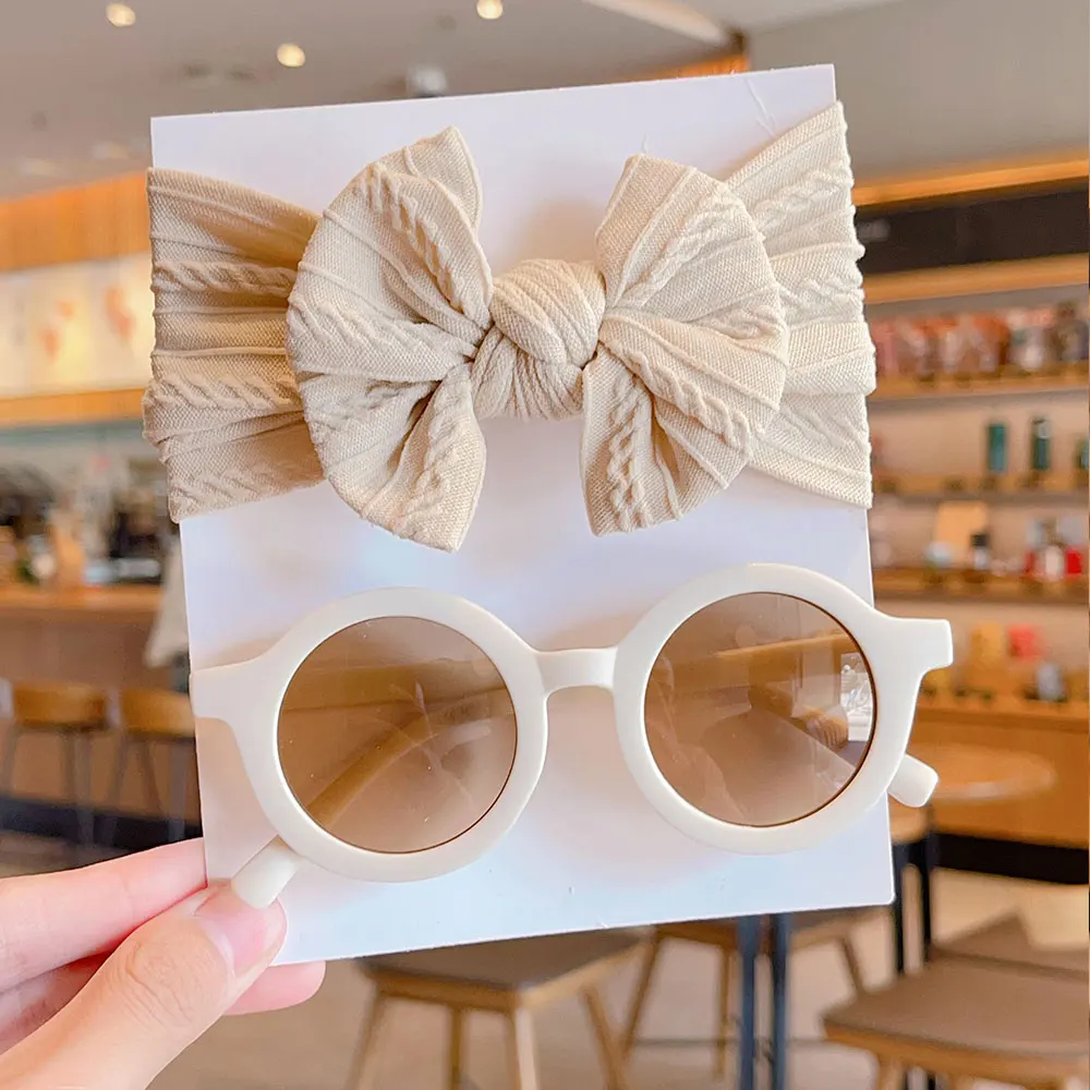 2/4Pcs New Baby Girls Boys Cute Solid Color 2 Style Bowknot Hairband Round Kids Children Fashion Glasses Eyewear Hair Accesso - Image 4